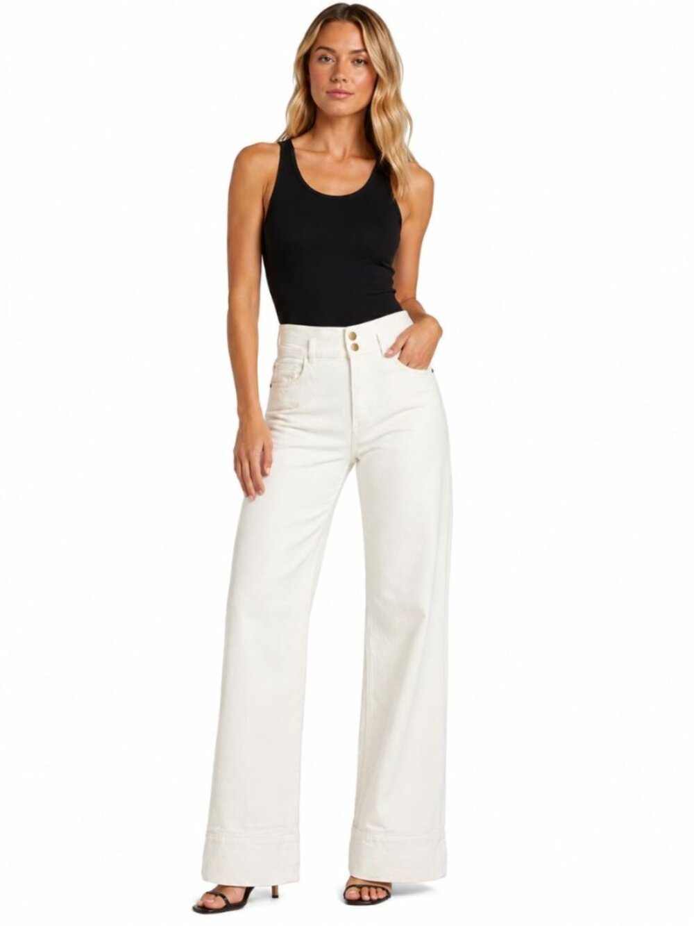 DL1961 Women's Hepburn High Rise Wide Leg Jeans White Cotton Stretchy Size 27